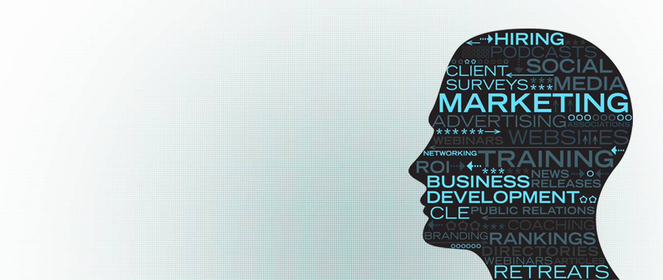 Silhouette of a man's head with the word 'marketing' prominently displayed in the background